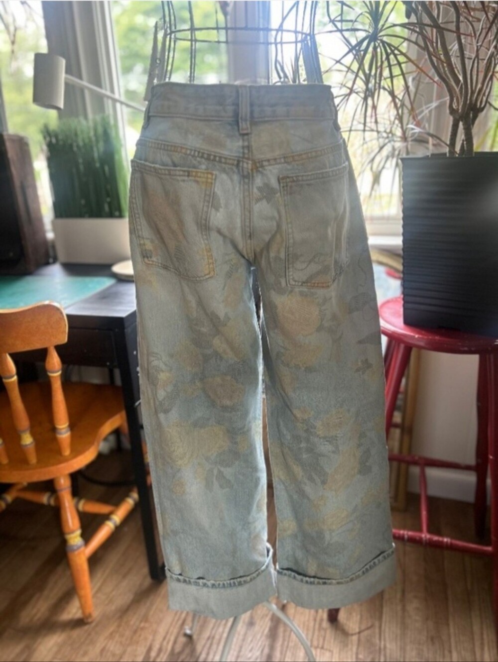Zara Floral Print Wide Leg Jeans